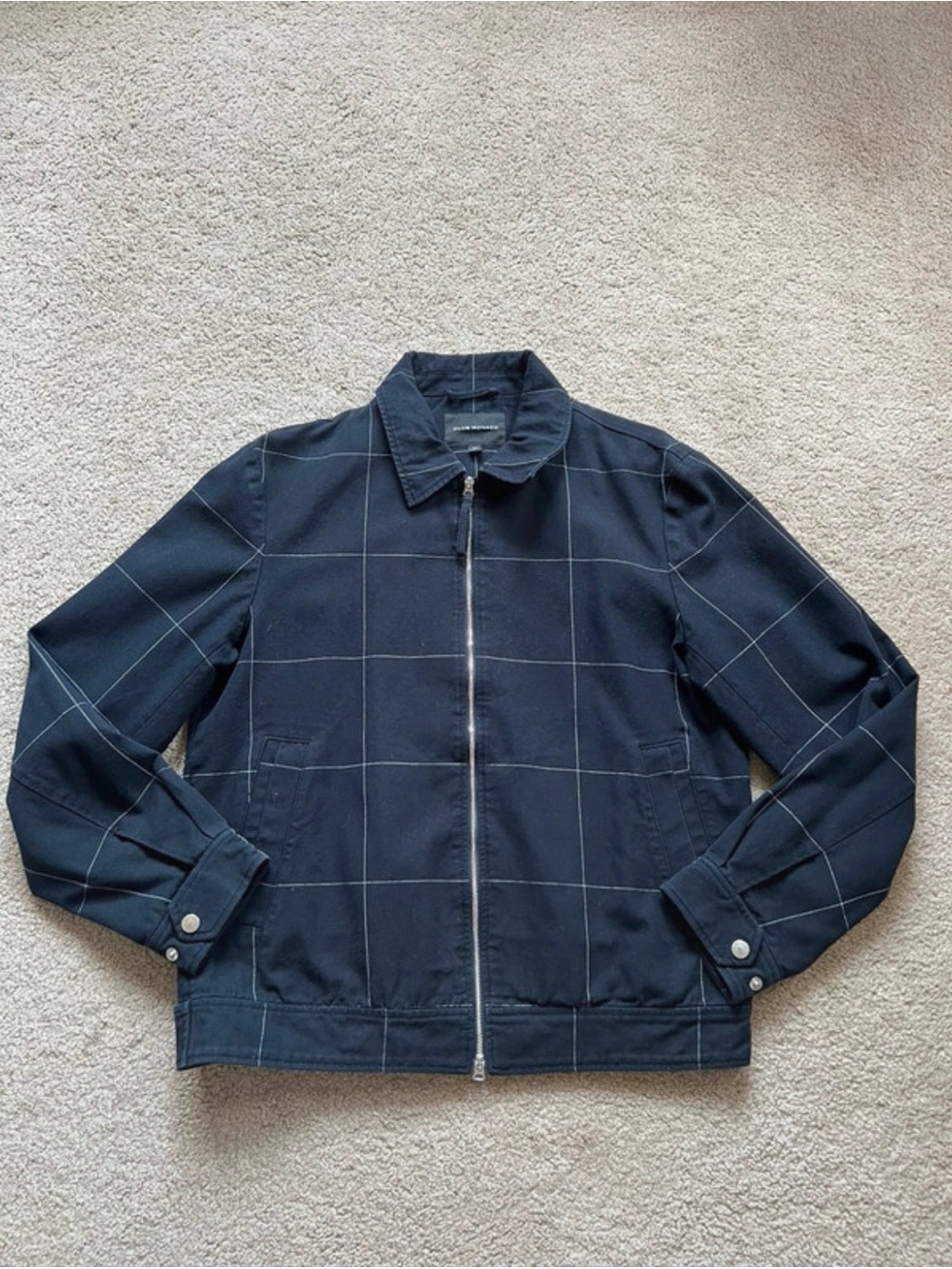 Club Monaco Navy Windowpane Zip Jacket